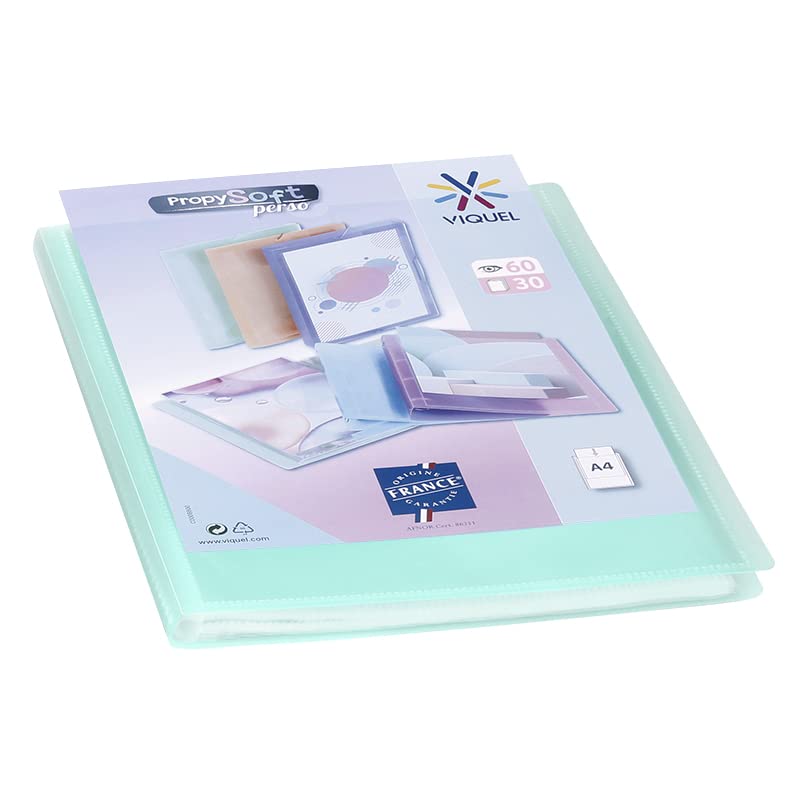 Viquel - Customisable Document Protector - A4 Size Binding - 60 Views (30 Pockets) Propysoft - Transparent and Smooth Pockets - Translucent Green