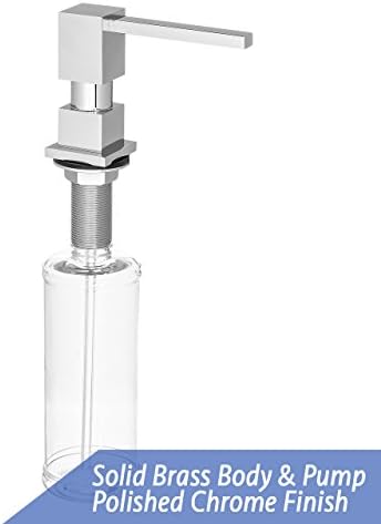 eModernDecor Built in Square Solid Brass Pump Deck Mount Modern Hand/Dish Soap Dispenser Polished Chrome – All Metal Construction - 13 OZ Capacity Bottle – Easy Refill From Top