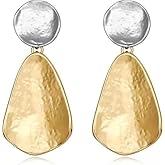 DIAMANTIO Hammered Metal Drop Earrings for Women – 18K Gold Plated Two-Tone Gold and Silver Geometric Dangle Earrings, Modern Statement Jewelry for Work, Casual, or Evening Wear