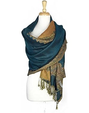 Border Pattern Double Layered Reversible Woven Pashmina Shawl Scarf Wrap Stole