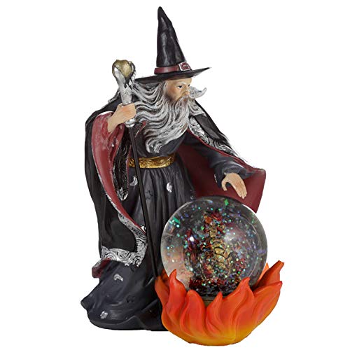 Puckator Spirit of the Sorcerer - Fire Dragon Wizard Snow Globe - Fantasy Design - Home Decoration - Plastic Snow Globes For Adults - With Real Glass - Snow Dome - Resin - Beautiful Snow Globes Uk