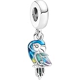 Jungle Paradise Parrot Dangle Charm 925 Sterling Silver Pendant,Jewelry Beads Gifts for Women Bracelet&Necklace