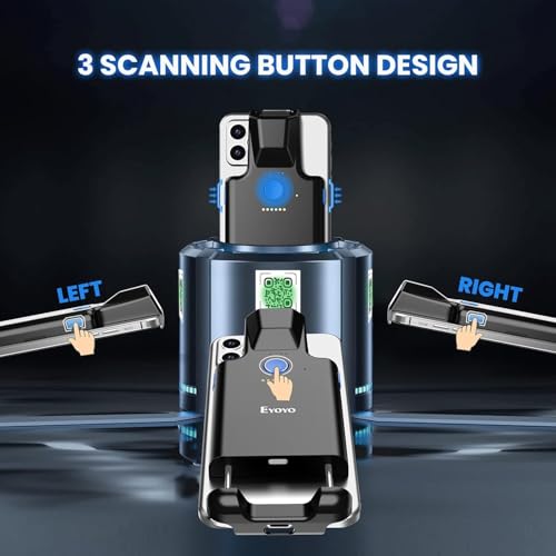 Eyoyo 2D Backclip Bluetooth Barcode Scanner, Phone Barcode Scanner with Back Clip, QR 1D Wireless Code Scanner with 1600mAh Battery Works with Android, iOS, iPhone