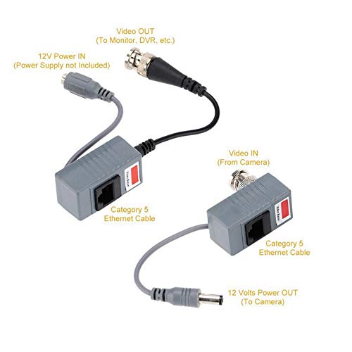 Practical CCTV Coax BNC Video DC Power RCA Audio Balun Transceiver to CAT5e 6 Balun with BNC RCA and Male DC Plug