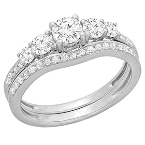 Dazzlingrock Collection 0.45 Carat (ctw) Round Diamond Ladies 5 Stone Bridal Engagement Ring Matching Band Set, 14K Gold