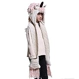 Marlong Girls Kids Crochet Cartoon Unicorn Winter Hat with Scarf Pocket Hooded Knitting(Pink)