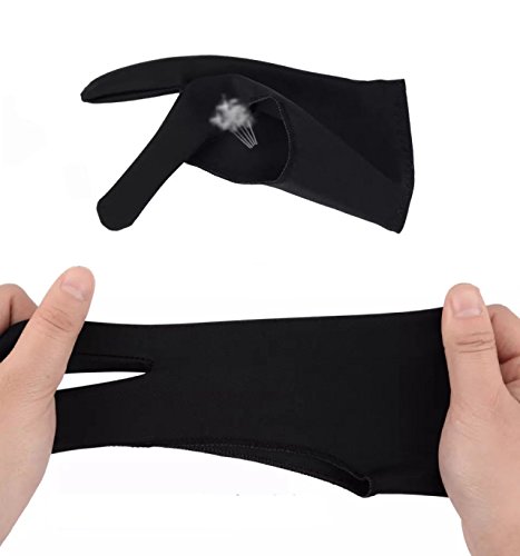 4 Pack Artist Glove with Two Fingers for Digital Artists, Prevents Smudges for Light Box Graphic Tablet Pen Display iPad Pro Pencil Black Drawing Art Creation(Medium)