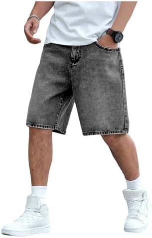 Pivanzore Mens Loose Denim Shorts Baggy Casual Wide Leg Mid Jean
