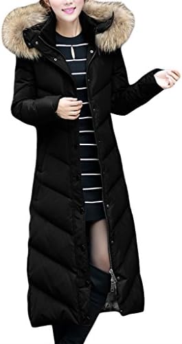 LYXCLS Women's Slim Raccon Fur Hood Warm Duck Down Long Down Coat