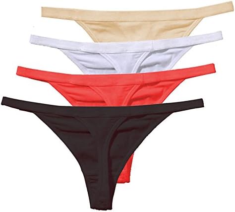 Women's Sexy Cotton G-string Thong Panty T-back Underwear Pack of 4 (M, Colorful)