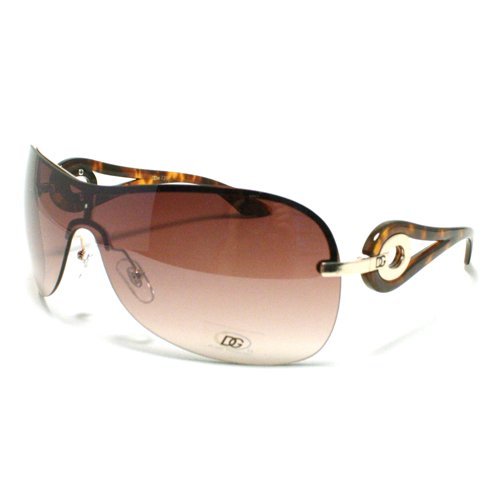 Brown DG Designer Shield Rimless Aviator Women's Fashion Sunglasses