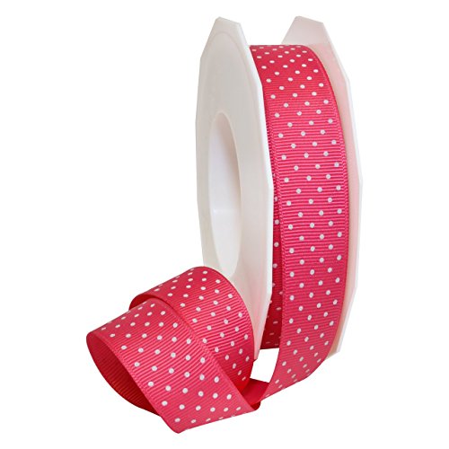 Morex Ribbon Polyester Grosgrain Swiss Dot, 7/8"" x 20 yd, Cerise (3906.05/20-6…