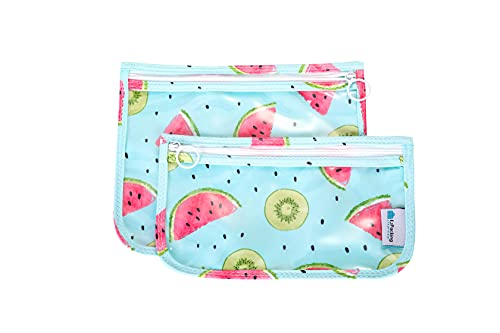 EzPacking Clear Zipper Pouches (Set of 2) / Transparent Reusable PVC Organizers for Women’s Purse or Tote Bag/Cute Slim Flat Japanese Style Watermelon Cactus Pencil Pouch for Travel (Watermelon)