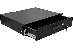 NETECABLE 2U Rack Mount Drawer Server Cabinet Case for 19 Inch AV/Network/DJ Equipment Lockable Deep Drawer with Key