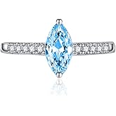 2CT Marquise Cut Cubic Zirconia Engagement Rings 14K White Gold Plated 925 Sterling Silver Marquise Shape Gemstone Rings for Women Birthstone Wedding Band CZ Promise Adjustable Open Ring(Blue)