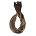 Full Shine 18 inch 9Pcs 120gram Double Weft Clip in Human Hair Extensions Balayage Ombre Remy Hair Color #4 Medium Brown Fading to #24 Highlighted Color #4 Extensions Clip