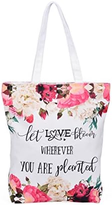 Cotton Canvas Tote Bag with Inner Pocket Adorable Large Tote Bag for Beach,Shipping,Groceries,Books