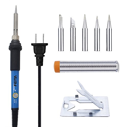 FEITA Soldering Iron Kit Adjustable Temperature Soldering Kit AC110V 60W Solder Iron with 5Pcs Different Iron Tips, Stand, Solder Wire for Variously Repaired Usage