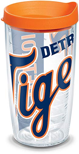 Tervis 1089813"MLB Det Tigers Colossal" Tumbler with Orange Lid, 16 oz, Clear
