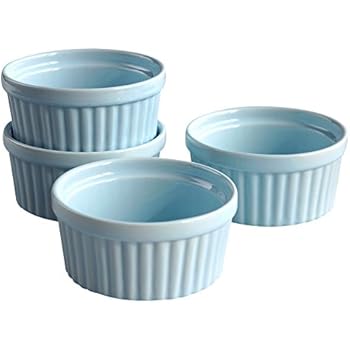 Cinf Blue Porcelain 6 oz. Ramekins Baking Cup Bowls Dishes, Set of 4,Souffle Cups Dishes, Creme Brulee, Custard Cups,Desserts,Oven,Microwave,Freezer and Dishwasher Safe ...