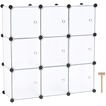 C&AHOME Cube Storage Organizer, 9-Cube Plastic Closet Cabinet, Modular Book Shelf Organizer Units, Storage Shelving with Doors Ideal for Bedroom Living Room Office 36.6
