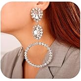 Denifery Huge Rhinestone Circle Drop Dangle Earrings - Fashion Shiny Crystal Earrings Gift for Women (Silver)