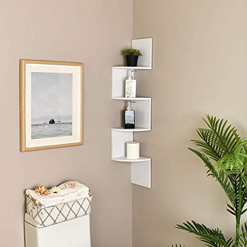 WELLAND White Finished Floating Shelf,Zig Zag 4 Tiers Corner Wall