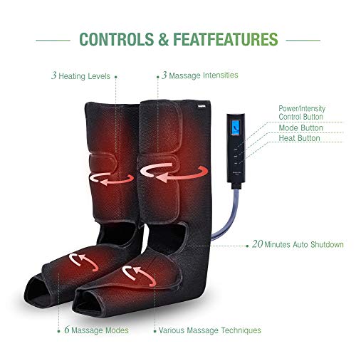 Beauty Kate Foot and Leg Massager for Circulation Air Compression with Heat 6 Massage Modes 3 Intensities Helpful for Calf & Foot Muscle Relaxation - FM008