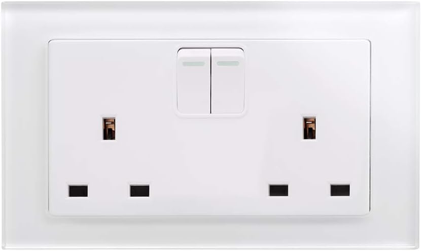 Retrotouch Crystal, Double Plug Socket, Switched, White Glass, 13A, w8 x h86 x d146 mm - Image 3