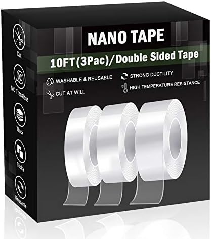 3 Rolls 10ft Nanotape Double Sided Tape For Walls Heavy Duty Removable Mounting Tape Multipurpose Traceless Strong Adhesive Washable And Reusable Tape For Home Carpets Posters Kitchen Etc