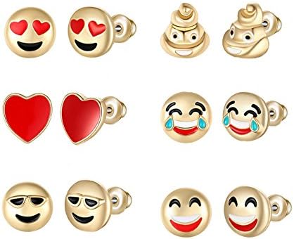 Emoji Earrings 6 Pairs | Poop Stud 5 Pairs | Interesting Facial Jewelry for kids,Girls,Teens,Women
