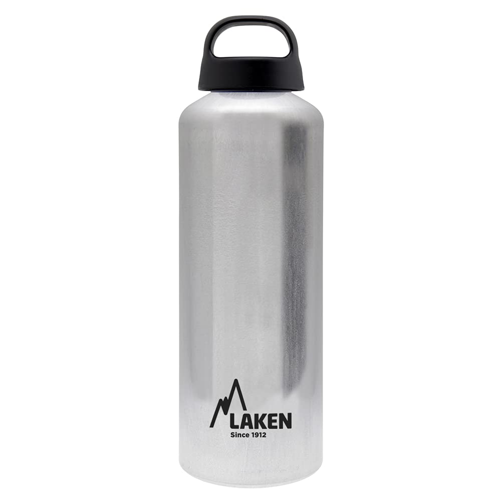 Laken Classic Aluminium Drinking Bottle, Wide Mouth, Screw Lid with Loop, BPA-Free Aluminium Drinking Bottle, 750 ml, Silver