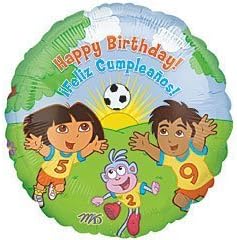 Balloon Dora the Explorer &amp; Friends Playing Soccer 18" Happy Birthday Mylar Balloon