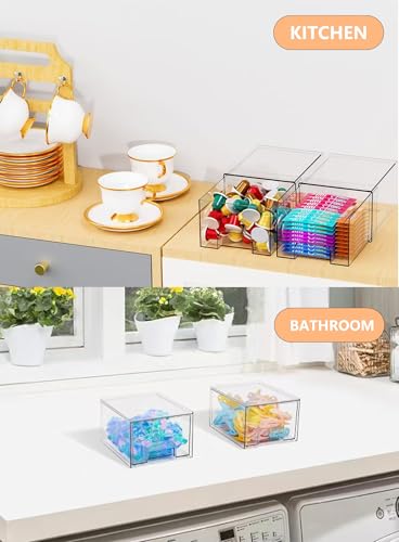 Clear Storage Organizer Drawers, Stackable Acrylic Cabinet Box with Anti-slip Pads, Small Plastic Drawer Organiser Bin for Kitchen, Bathroom, Makeup, Fridge, تخزين منظمات ادراج منظم, (4 PACK)