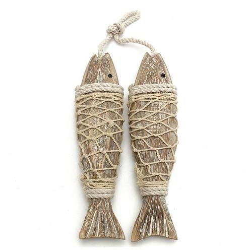2X Wooden Fish Rustic Coastal Hand Carved Hanging for Room Decor Wood Fish Decor Ornament Wall Hanging Wooden Fish Decorations,Wooden Ornaments Hanging Fish Nautical Wall Decor
