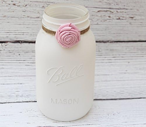 White Farmhouse Mason Jar -Rustice White and Pink Decor - Pink and White Party Decor