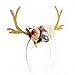 OULII Funny Deer Antler Headband with Flowers Blossom Novelty Hair Band Christmas Fancy Dress Costumes Accessory (Khaki)
