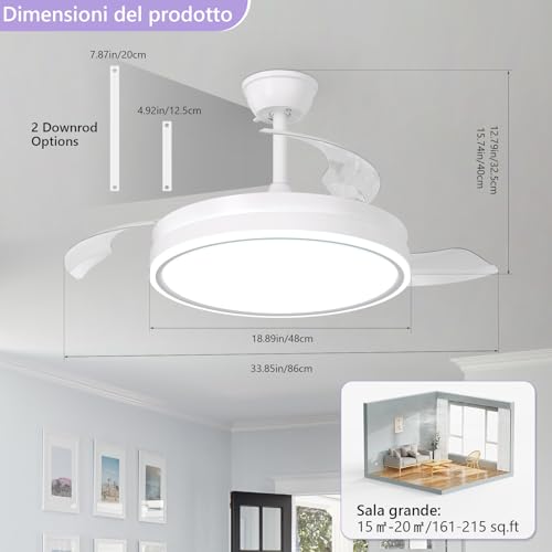 Tealight Plafoniera con Ventilatore a Scomparsa con Telecomando, LED Lampada con ventilatore da soffitto con Dimmerabile, Silenzioso, 6 Velocità, Motore DC Reversibile, per camere da letto, Soggiorni