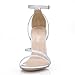 Women Wedding Bridal Bridesmaid Silver Simple Thin Heels Open Toe Sandal High Fashion Elegant Classic Dress Heeled Pumps Strap Buckle Ankle Strappy Slender Pub Club Evening Party Court Shoes SM00230