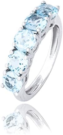 Solid Gold Stacking Ring of 5 Vibrant Sky Blue Topaz Set in Polished 14K White Gold-The "Cielo" Ring