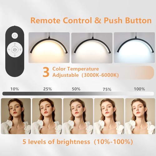 MeoYlaery Eyelash Extension Lamp, Half Moon with Remote Control, On Stand with 360° Adjustable Head, 3000K-6000K, Professional Aesthetic for Tattoo, Makeup Artisans