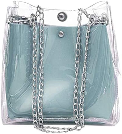 MOIKA Women Small Transparent Waterproof Bucket Bags Chain Bag - College School Girls Totes Compound Female Mini Plastic Jelly Bags Lock Buckle Square Messenger Bags Shoulder Bag
