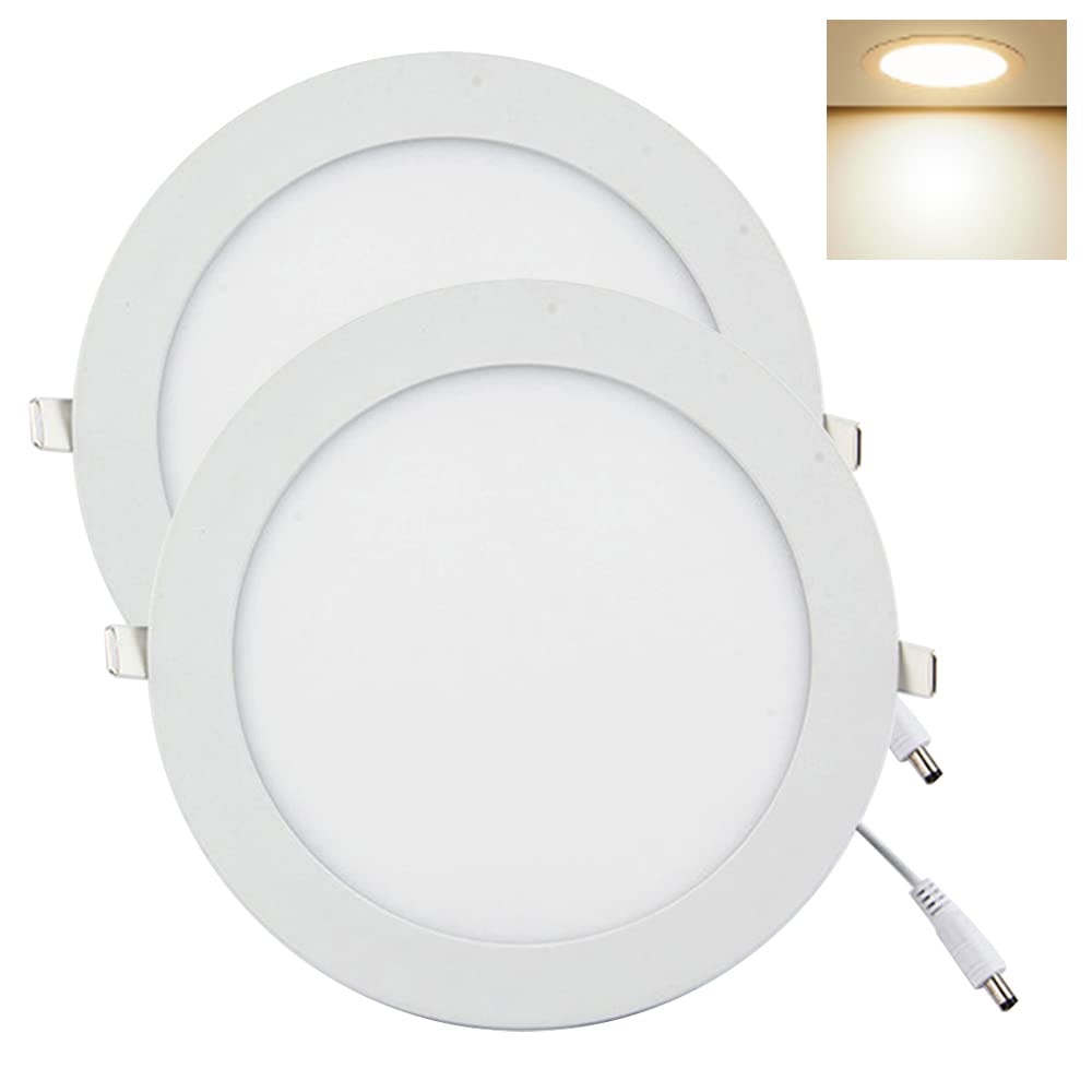 YULIN SUN LED Recessed Downlight 18W 1620Lm, Round Large Panel Ceiling Lights, Ultra Slim 9mm, Cut Out 200~210mm, Warm White 3000K, 2 Pack