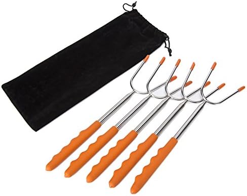 Marshmallow Roasting Sticks,Nuoe Telescoping Rotating Forks 45'' Extendable for Kids Camping Campfire Fire Pit Bonfire,Hot Dog Smores Forks (Pack of 5)
