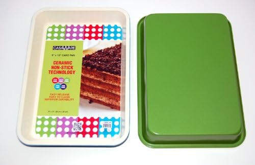 casaWare Ceramic Coated NonStick 9 X 13 x 2-Inch Rectangular Cake Pan (Cream/Green)