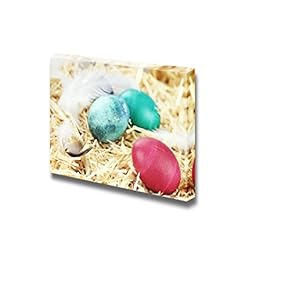 Canvas Prints Wall Art - Three Colored Easter Eggs Hidden in Straw | Modern Wall Decor/Home Art Stretched Gallery Canvas Wraps Giclee Print & Ready to Hang - 12" x 18"