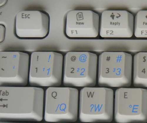 PORTUGUESE BRAZILIAN KEYBOARD STICKERS WITH BLUE LETTERING ON TRANSPARENT BACKGROUND