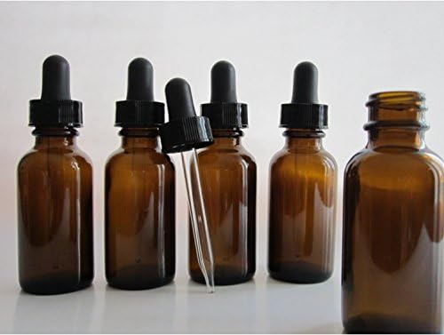 1 oz Amber Glass Bottles for Essential Oils with Glass Eye Dropper - Pack of 6
