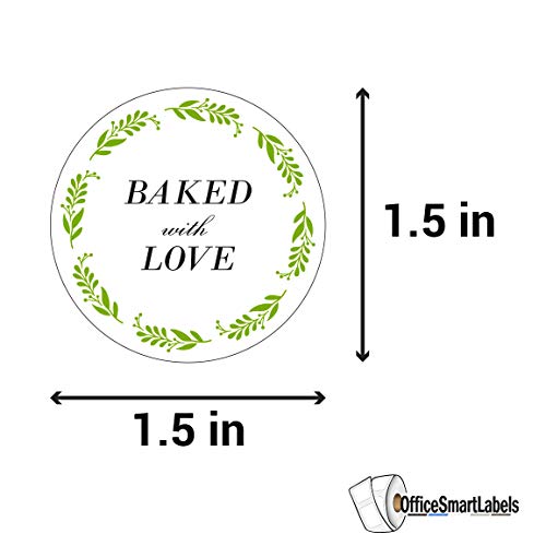 300 Labels - Baked with Love Stickers for Handcrafted Bakeries Dessert Shop (1.5 Inch - 1 Roll)