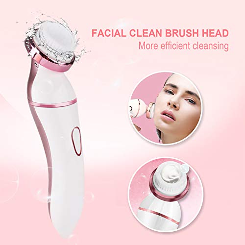 KUYANG 4 IN 1 Lady Electric Shaver Set, USB Rechargeable Epilator for Women with 3 Different Razor Head, 1 Facial Cleaning Brush, Waterproof Hair Removal for Women, Body, Leg, Bikini